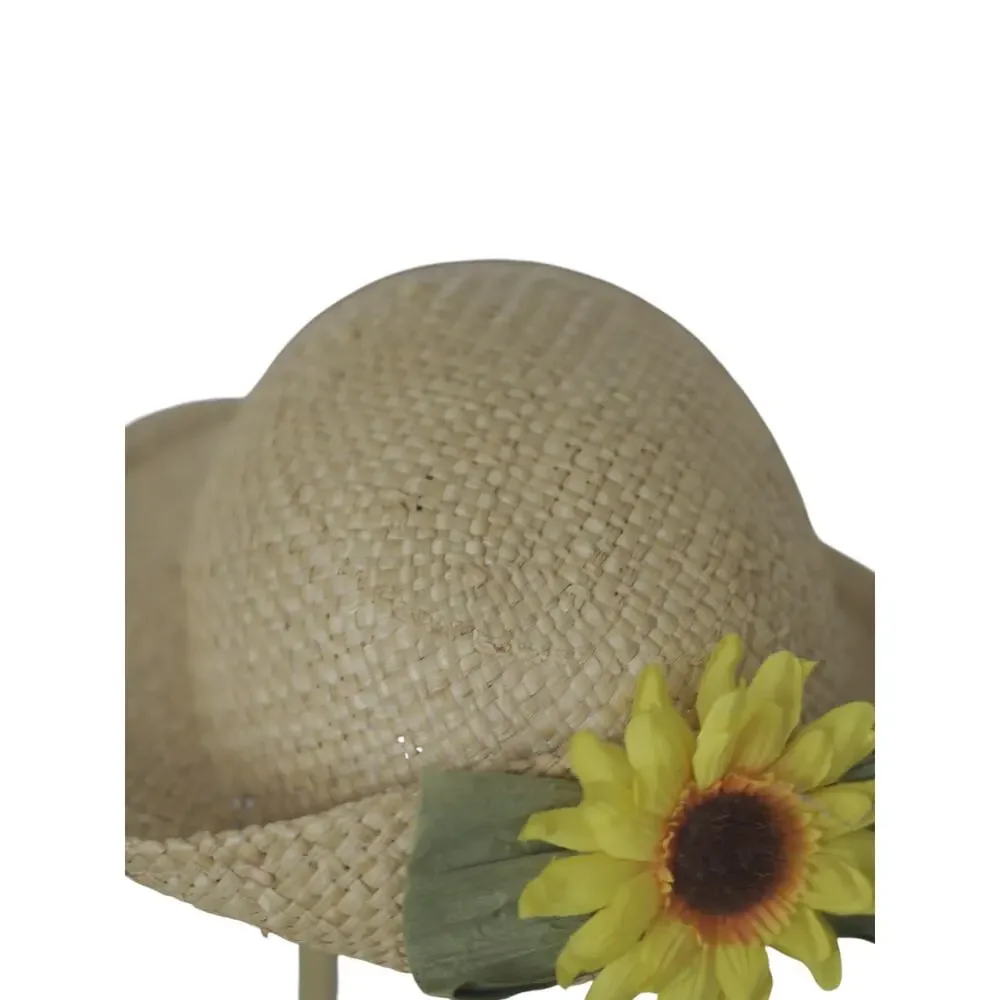 Vintage Woven Straw Sun Hat Sunflower Floral Accent Cottagecore Garden Beach Cap